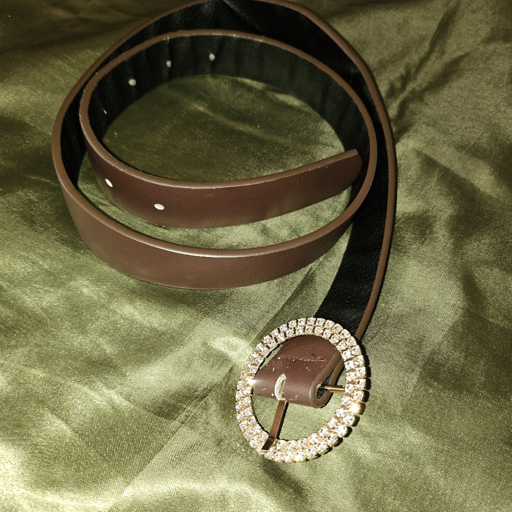 Brown Belt with Gold Bling Buckle